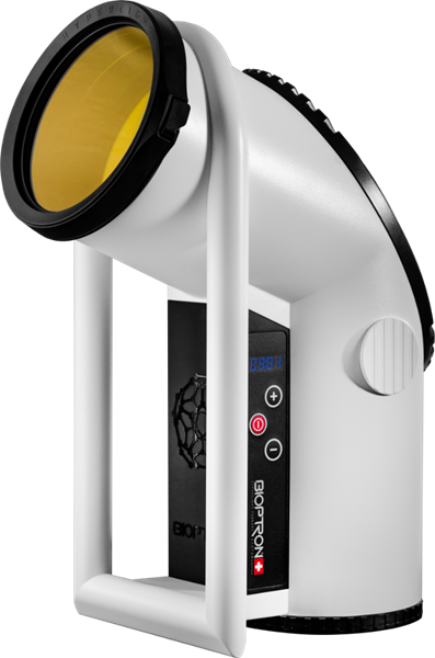 Zepter lampa Bioptron 2 ze statywem podłogowym - lampa do fototerapii, fizjoterapii, kosmetyki, w walce z depresją sezonową, średnica 15 cm, statyw