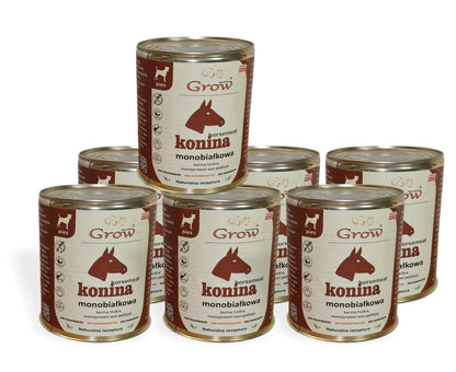 Mokra karma dla dorosłych psów z koniną, bezzbożowa, w dużych puszkach