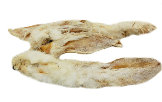 Naturalny, twardy gryzak dla psa z futrem, uszy królika z dużą zawartością chrząstki, 5 sztuk w opakowaniu