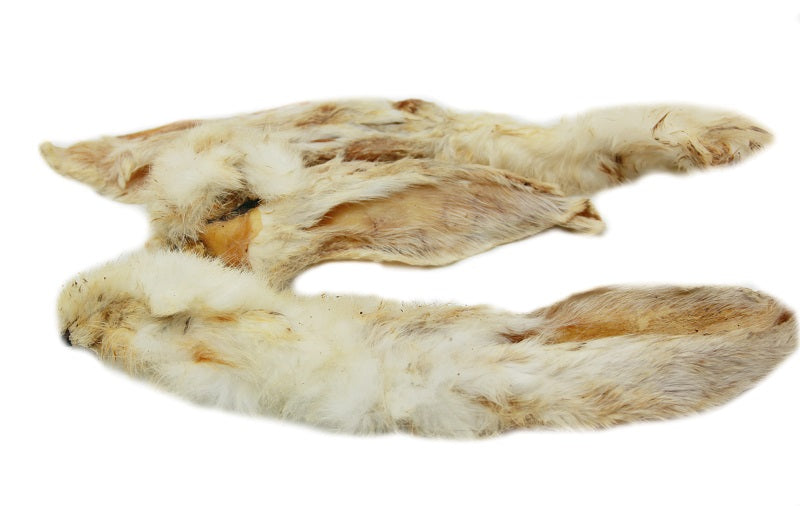 Naturalny gryzak dla psa z uszu królika z futrem, delikatny i twardy, bogaty w chrząstkę