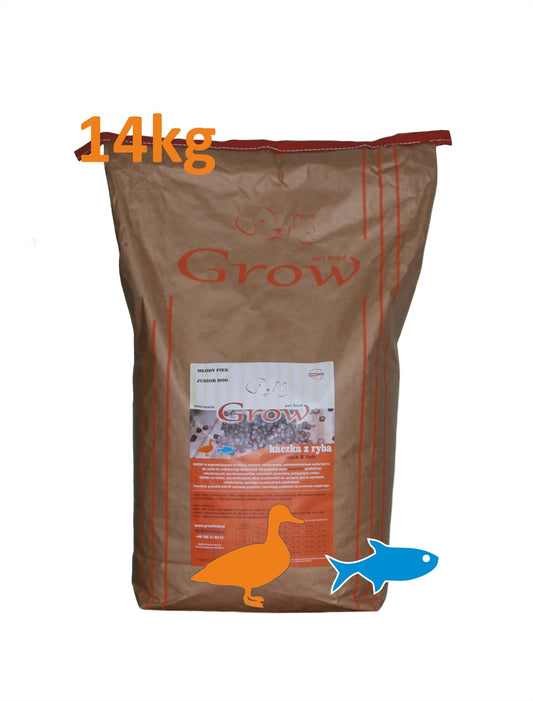 Bezzbożowa karma premium dla szczeniąt dużych ras z kaczką i rybą w dużym opakowaniu